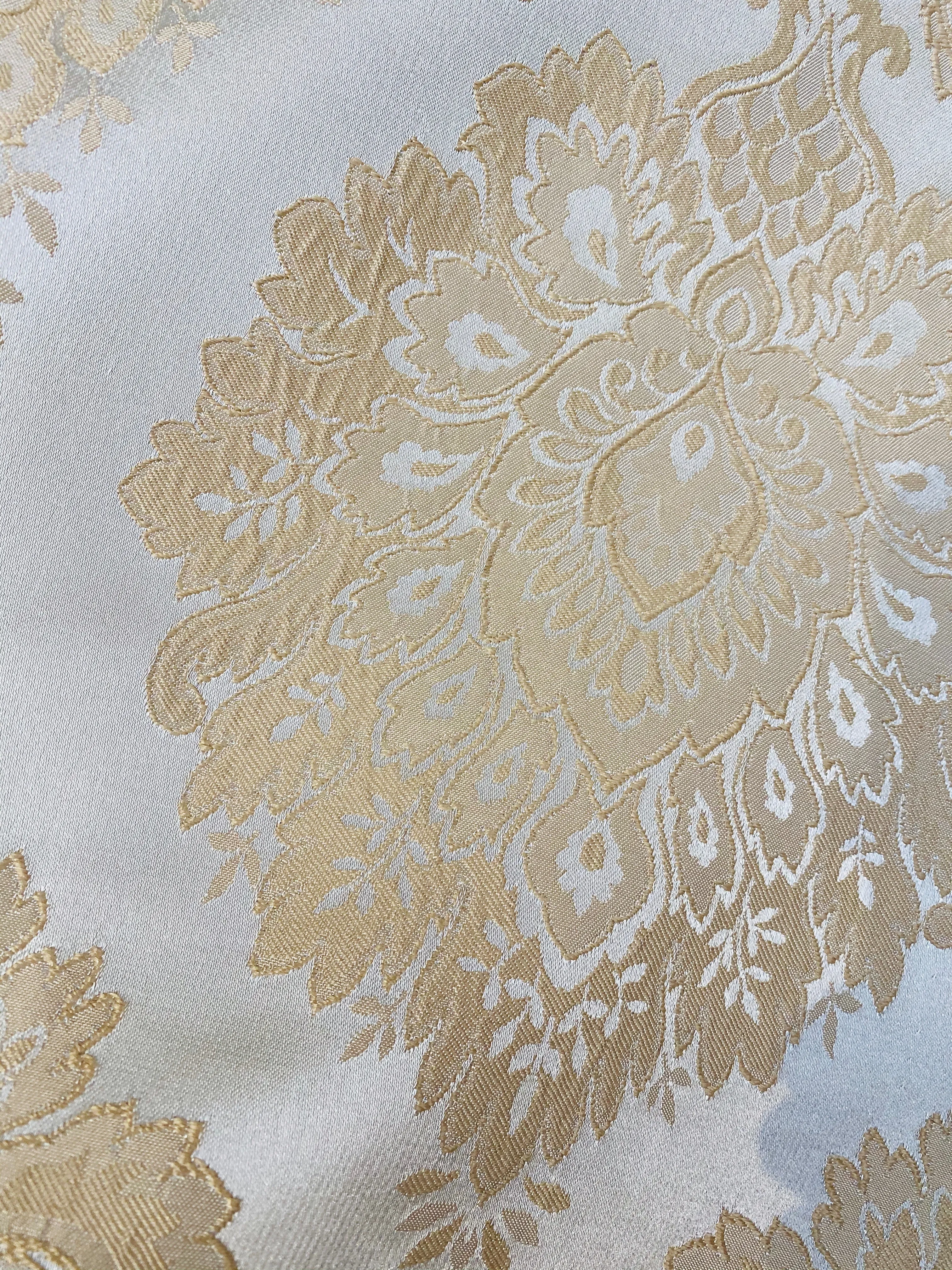 NEW! Prince Prescott Brocade Medallion Satin Fabric- Peach Gold and White
