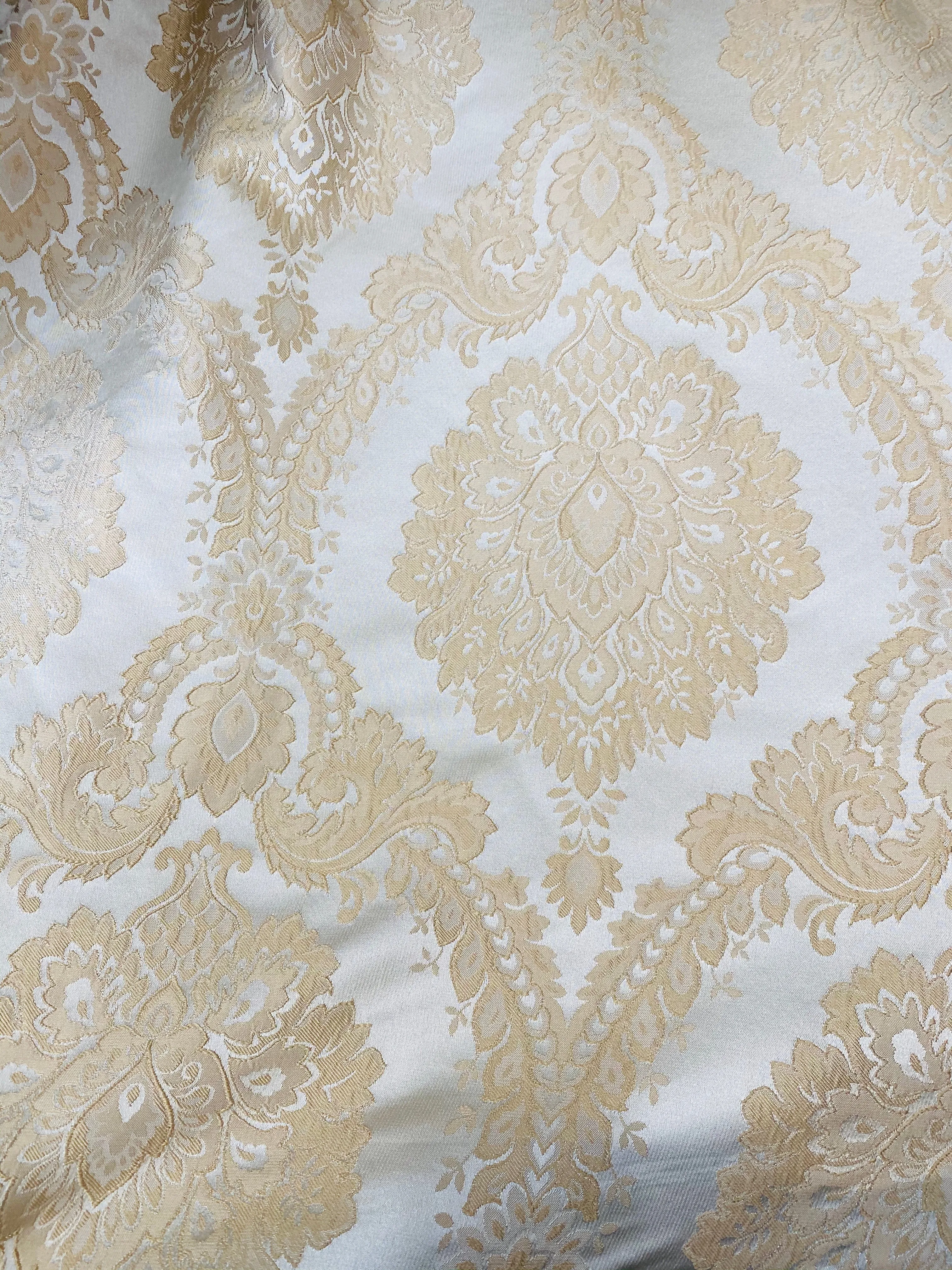 NEW! Prince Prescott Brocade Medallion Satin Fabric- Peach Gold and White