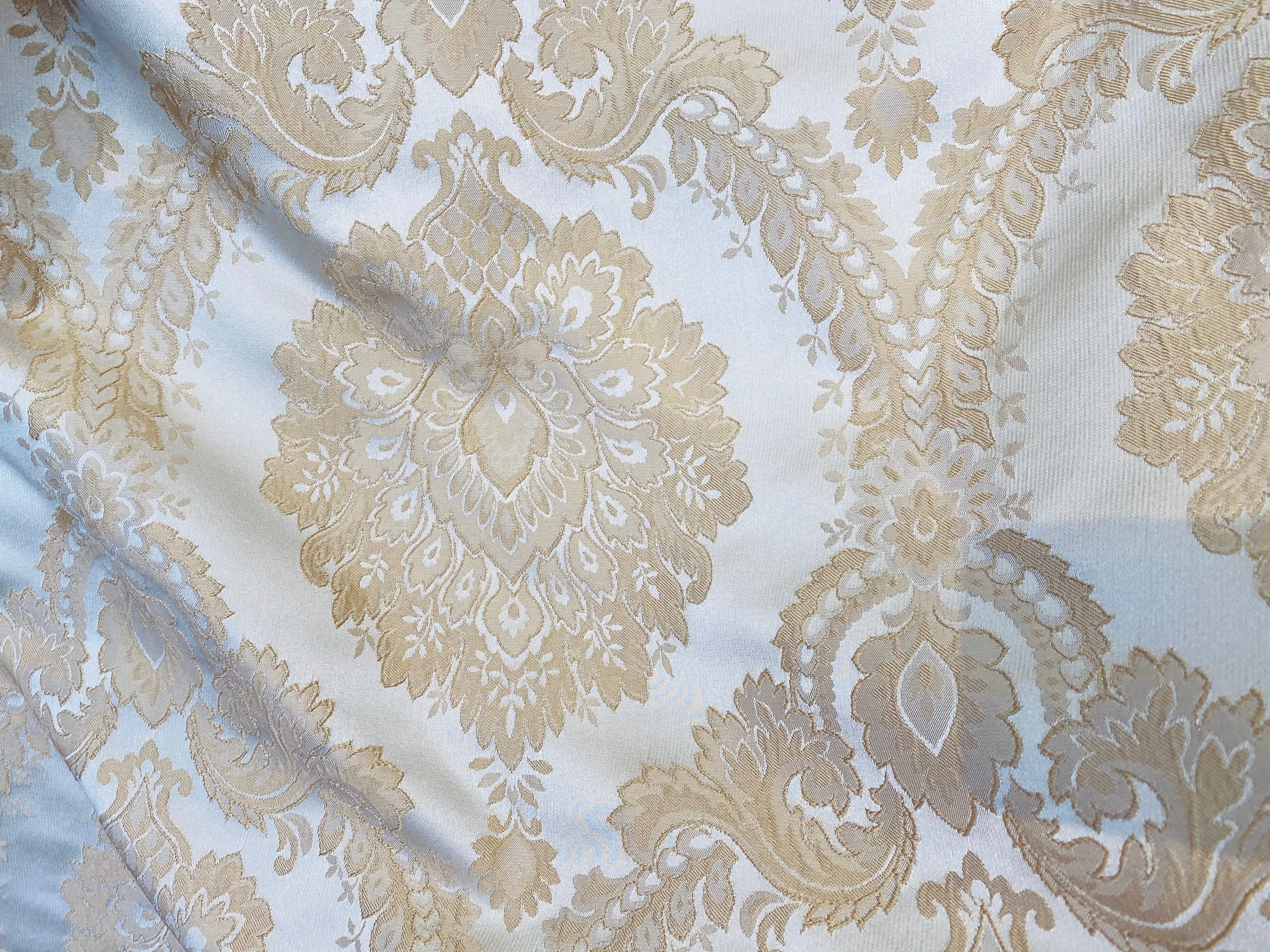 NEW! Prince Prescott Brocade Medallion Satin Fabric- Peach Gold and White