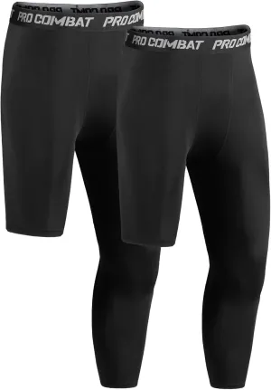 Niksa 1/2 Pack Men's Compression Pants, 3/4 One Leg Compression Tights Men Basketball Leg Sleeve Athletic Base Layer Leggings