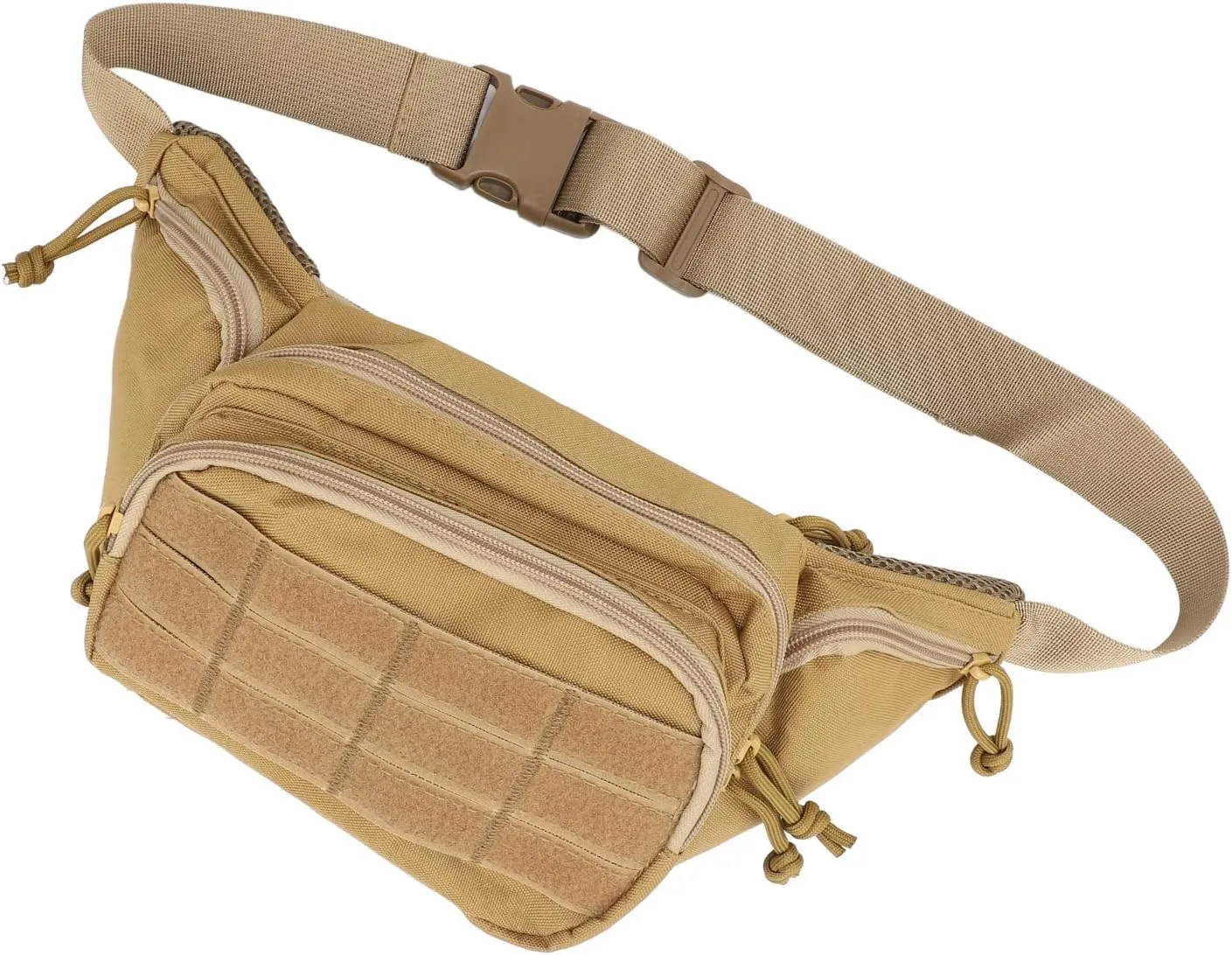 Nylon Multifunctional Sports Waist Bag Large Capacity Chest Belt Bag for Running Hiking Cycling Travel (Khaki)