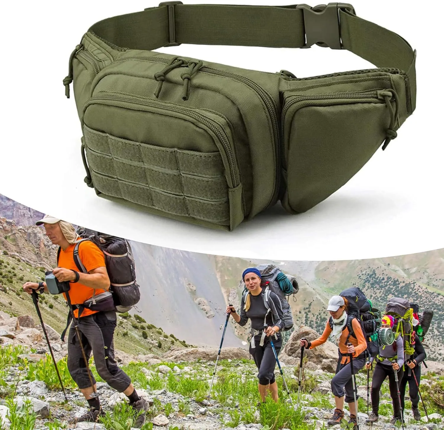 Nylon Multifunctional Sports Waist Bag Large Capacity Chest Belt Bag for Running Hiking Cycling Travel (OD Green)