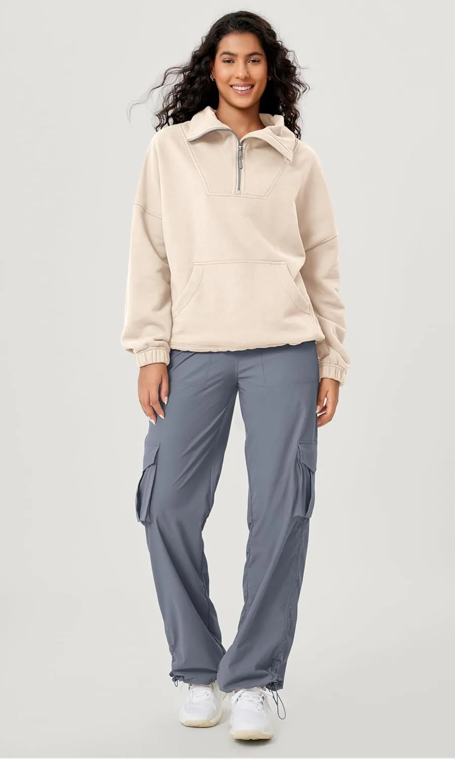 ODODOS Cinchable Sweatshirts for Women Funnel Neck Half Zipper Hoodies Fleece Lined Oversized Pullover