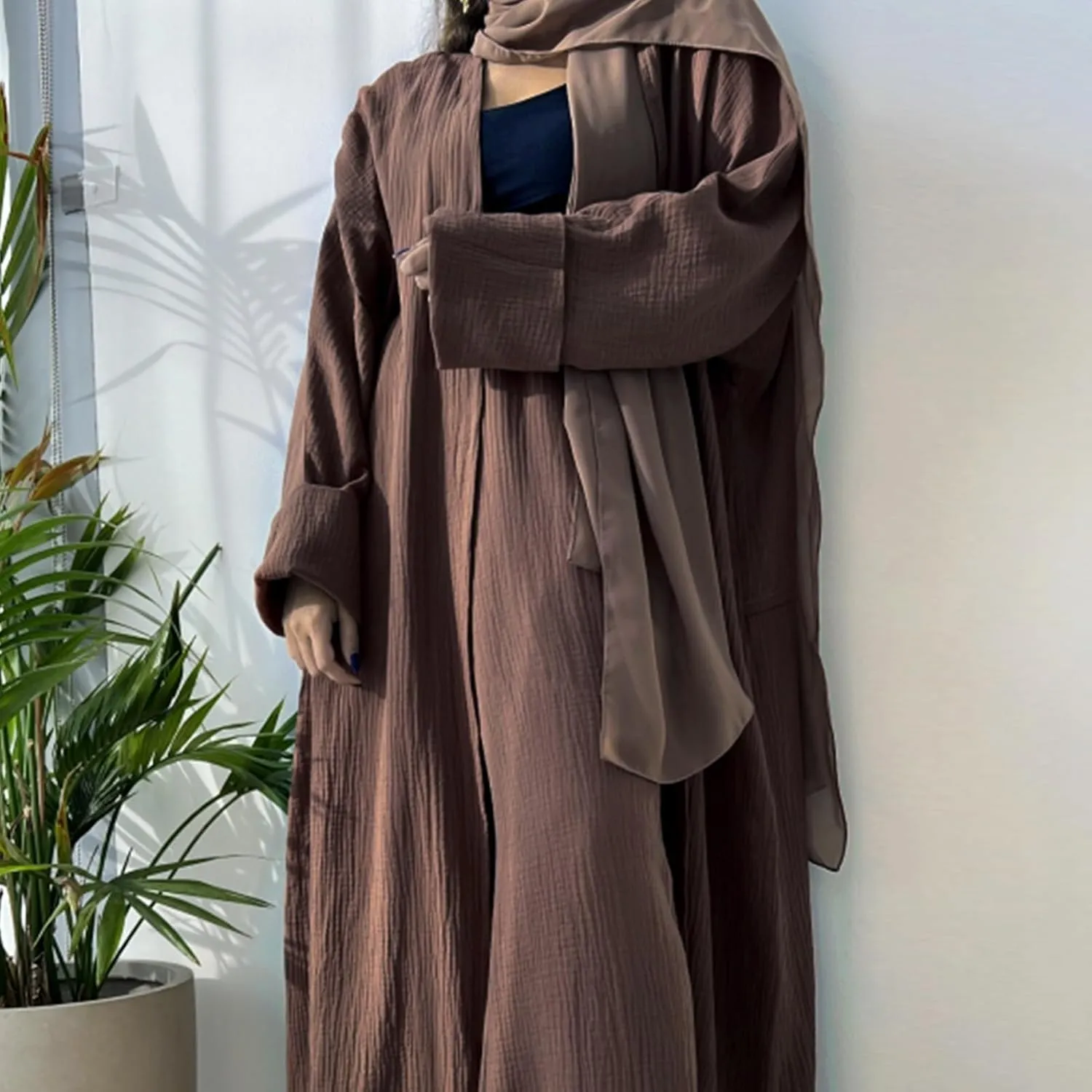 Open Abayas Kimono Muslim Women Cardigan Maxi Dress and Pants Set Islamic Clothing Dubai Saudi Robe