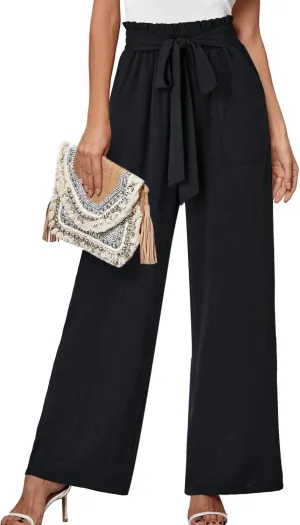 OPOIPIN Women's Casual High Waist Tie Knot Front Straight Leg Pants Long Trousers with Pockets