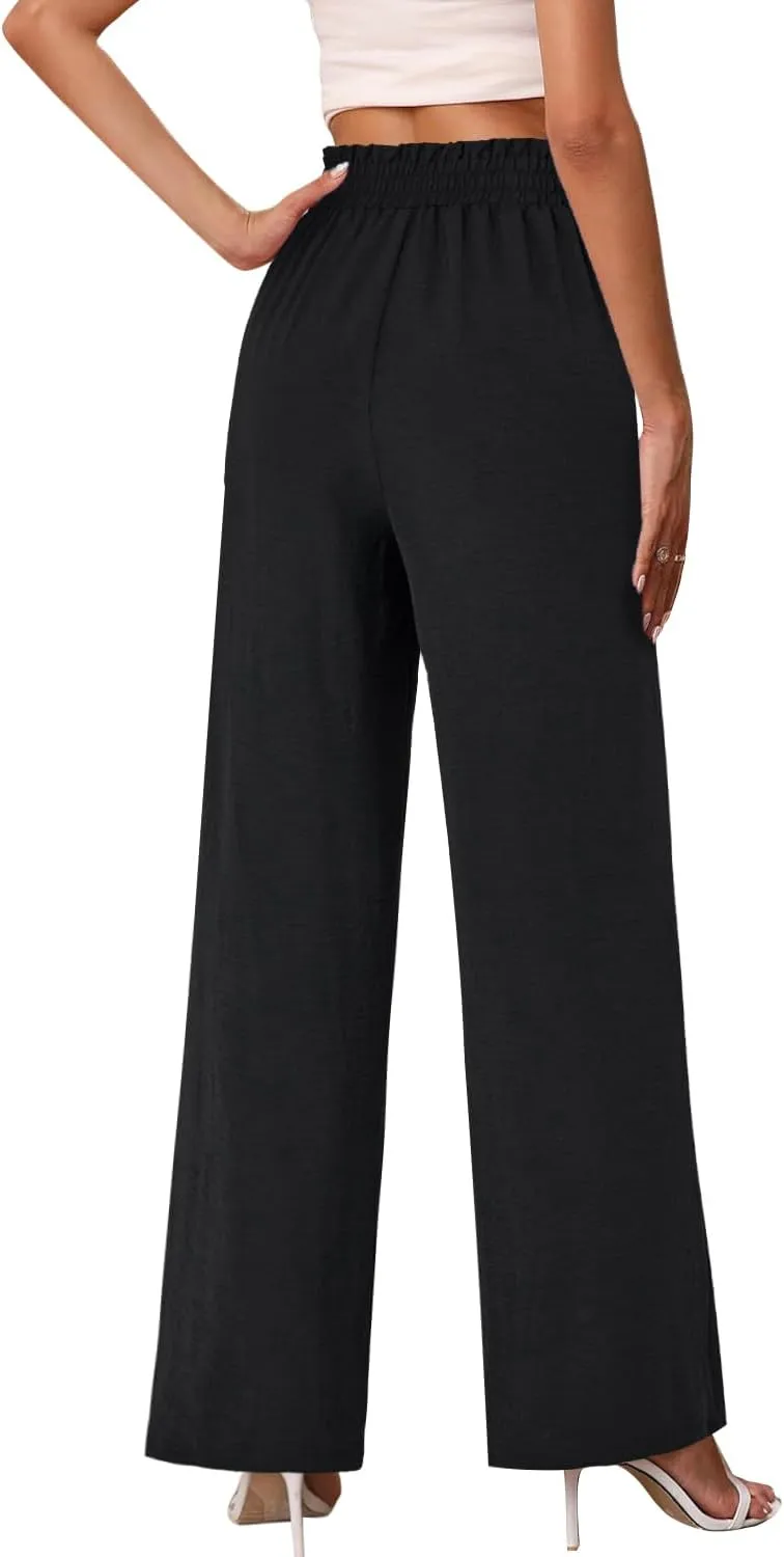 OPOIPIN Women's Casual High Waist Tie Knot Front Straight Leg Pants Long Trousers with Pockets