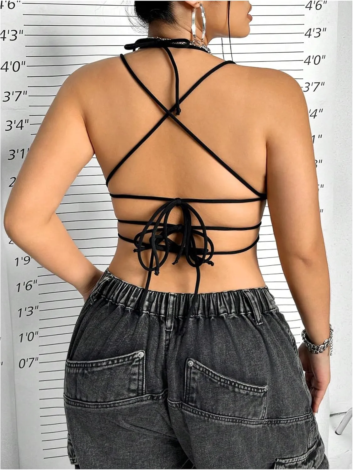 OYOANGLE Women's Plus Size Star Criss Cross Crop Cami Top Y2K Tie Backless Camisole Rave Tops