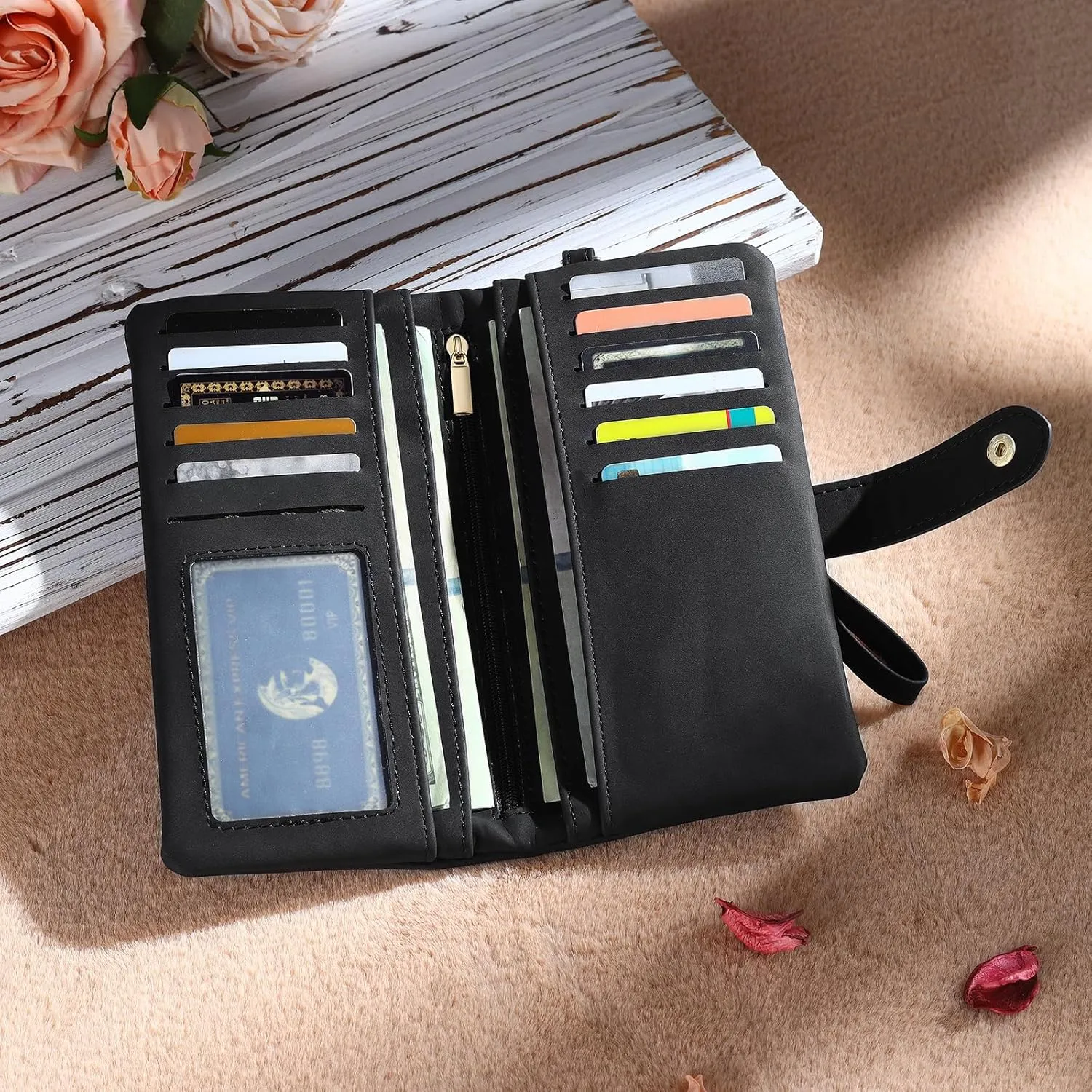 Personalized Leather Wallet for Women  Custom Bifold Wristlet with Birth Flower & Name  PU Leather Card Holder Wallet  Unique Gifts for Mom, Wife, Grandma, Daughter