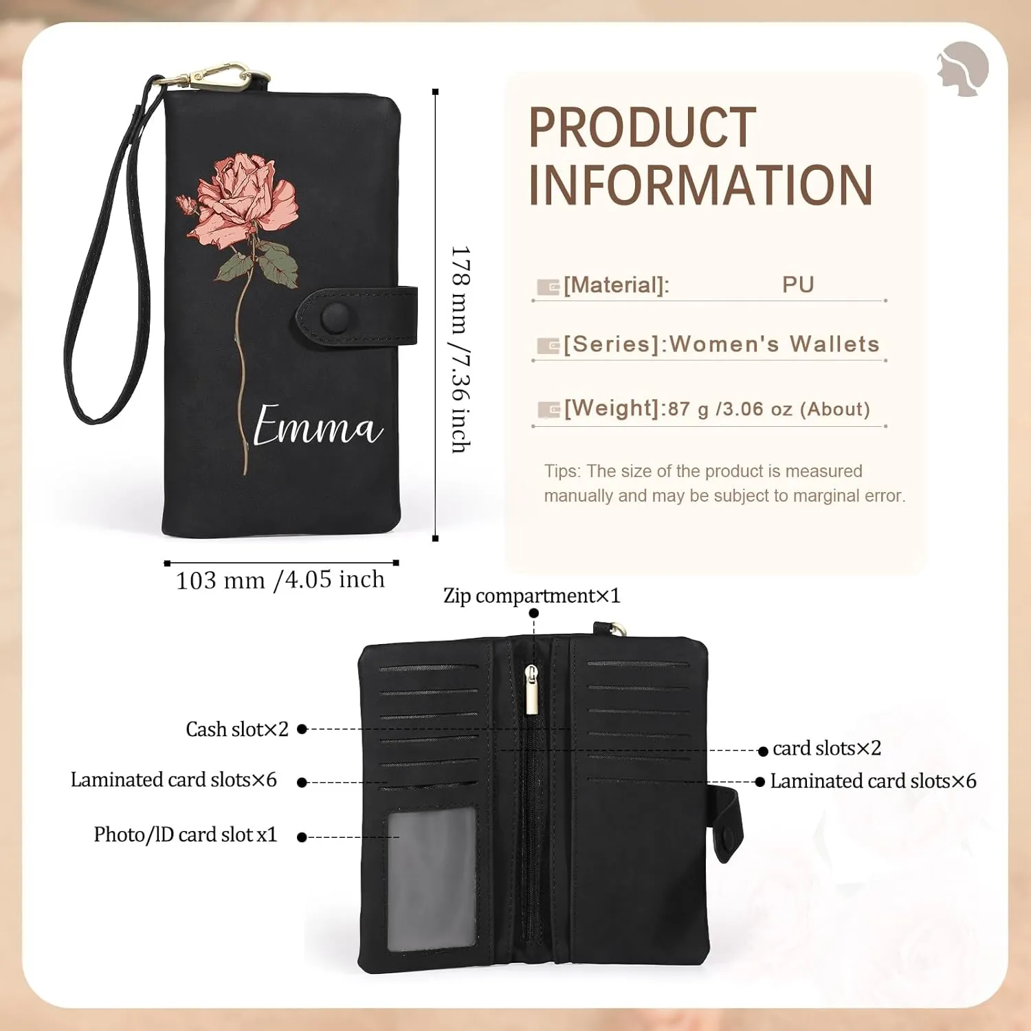 Personalized Leather Wallet for Women  Custom Bifold Wristlet with Birth Flower & Name  PU Leather Card Holder Wallet  Unique Gifts for Mom, Wife, Grandma, Daughter