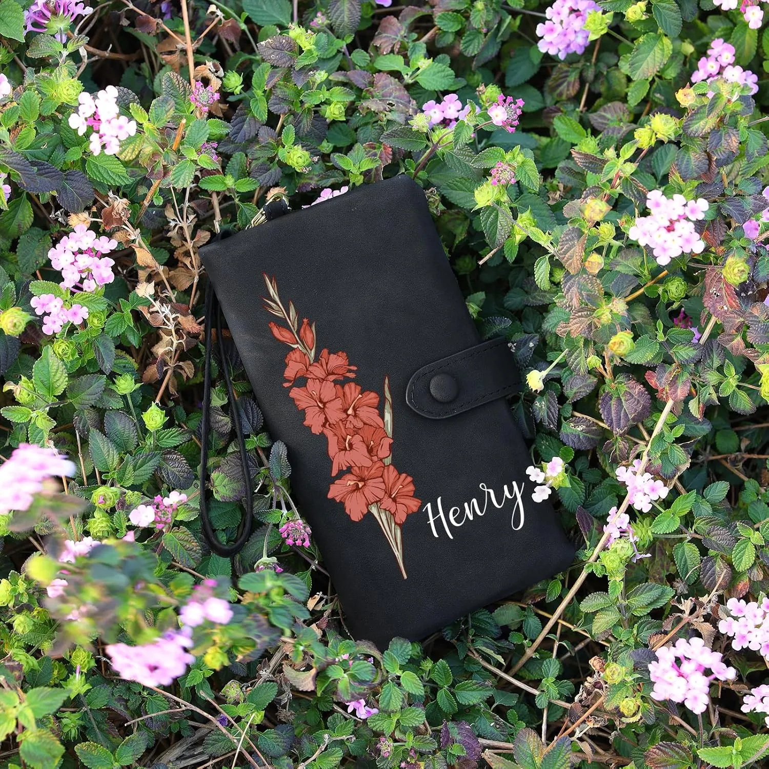 Personalized Leather Wallet for Women  Custom Bifold Wristlet with Birth Flower & Name  PU Leather Card Holder Wallet  Unique Gifts for Mom, Wife, Grandma, Daughter