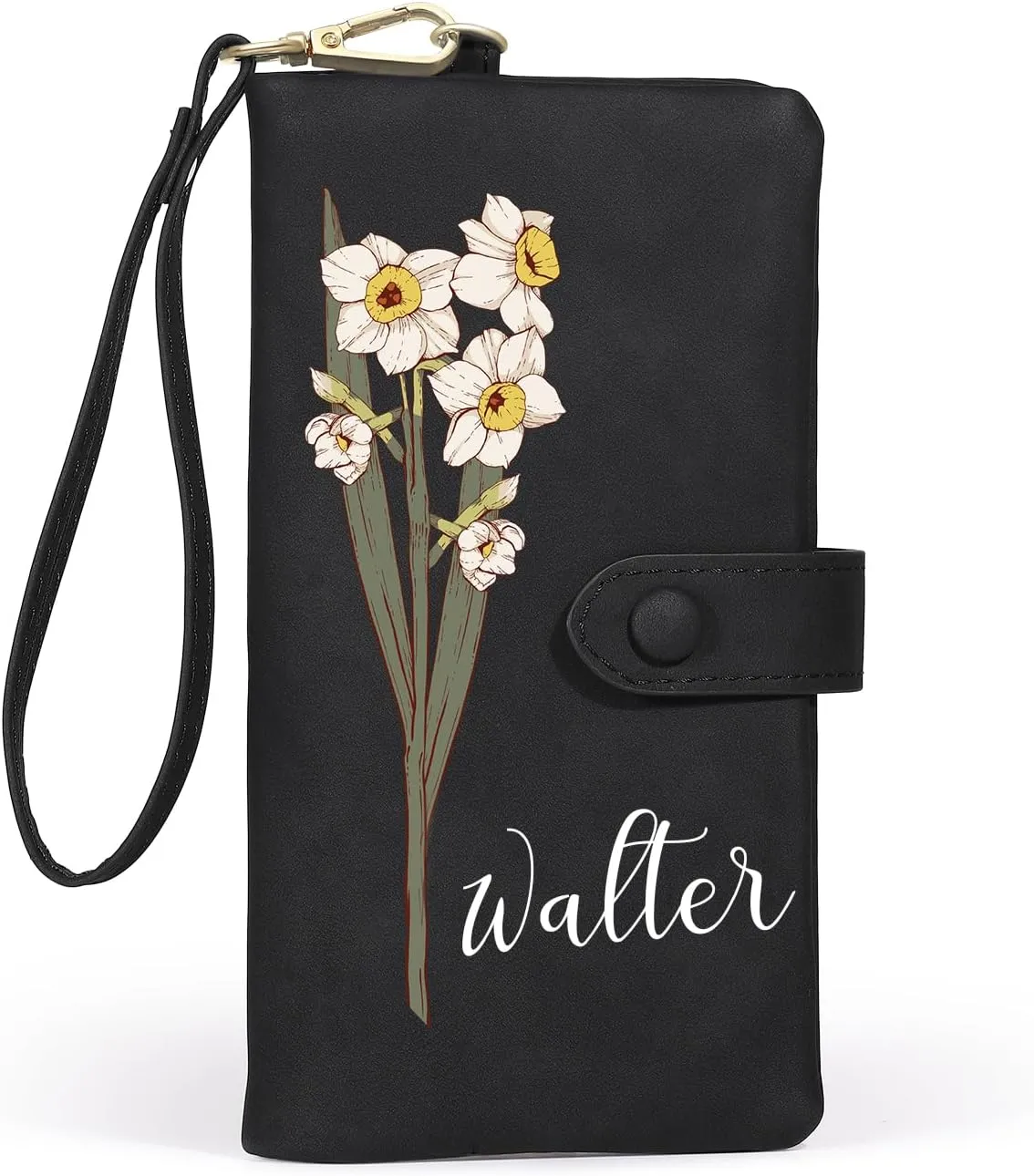 Personalized Leather Wallet for Women  Custom Bifold Wristlet with Birth Flower & Name  PU Leather Card Holder Wallet  Unique Gifts for Mom, Wife, Grandma, Daughter