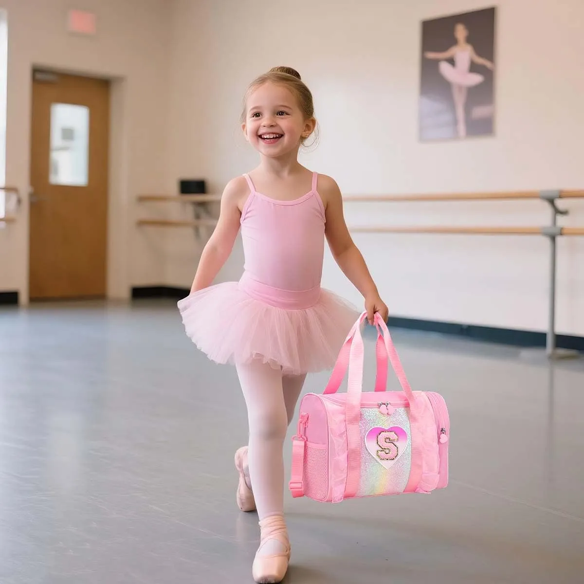 Personalized Monogram Dance Bag for Girls - 3-6 Years Kids Lightweight Water Resistant Oxford Backpack for Ballet Cheerleading Sleepovers Gymnastics Pink M