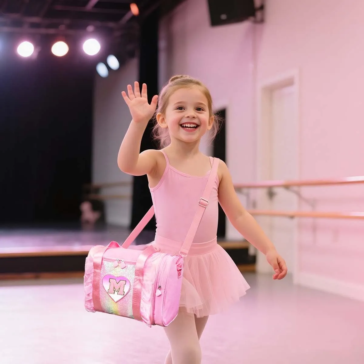 Personalized Monogram Dance Bag for Girls - 3-6 Years Kids Lightweight Water Resistant Oxford Backpack for Ballet Cheerleading Sleepovers Gymnastics Pink M
