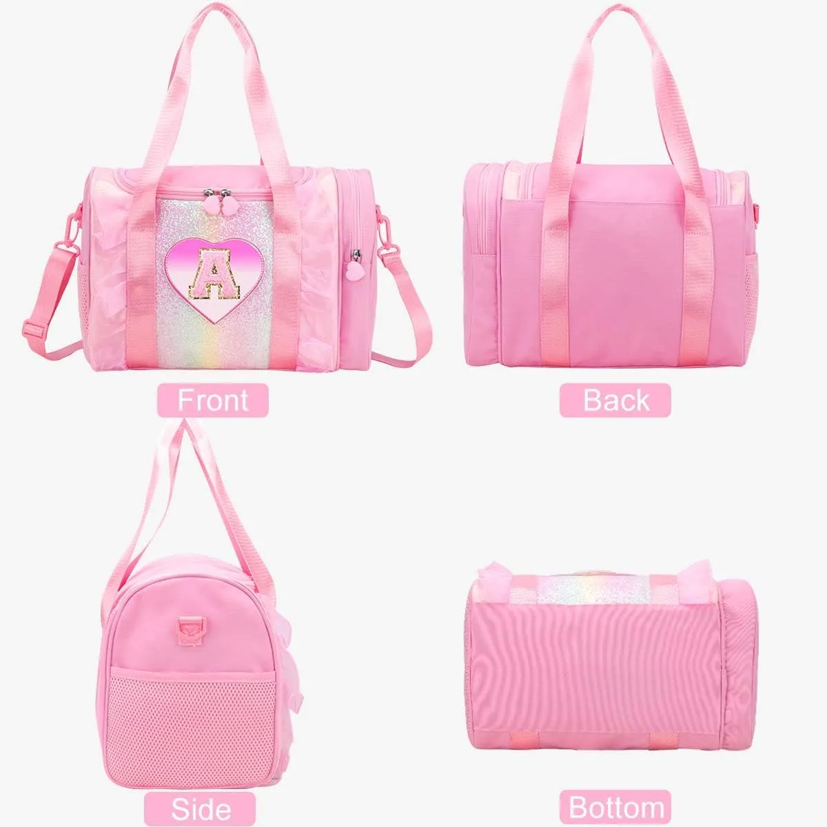 Personalized Monogram Dance Bag for Girls - 3-6 Years Kids Lightweight Water Resistant Oxford Backpack for Ballet Cheerleading Sleepovers Gymnastics Pink M