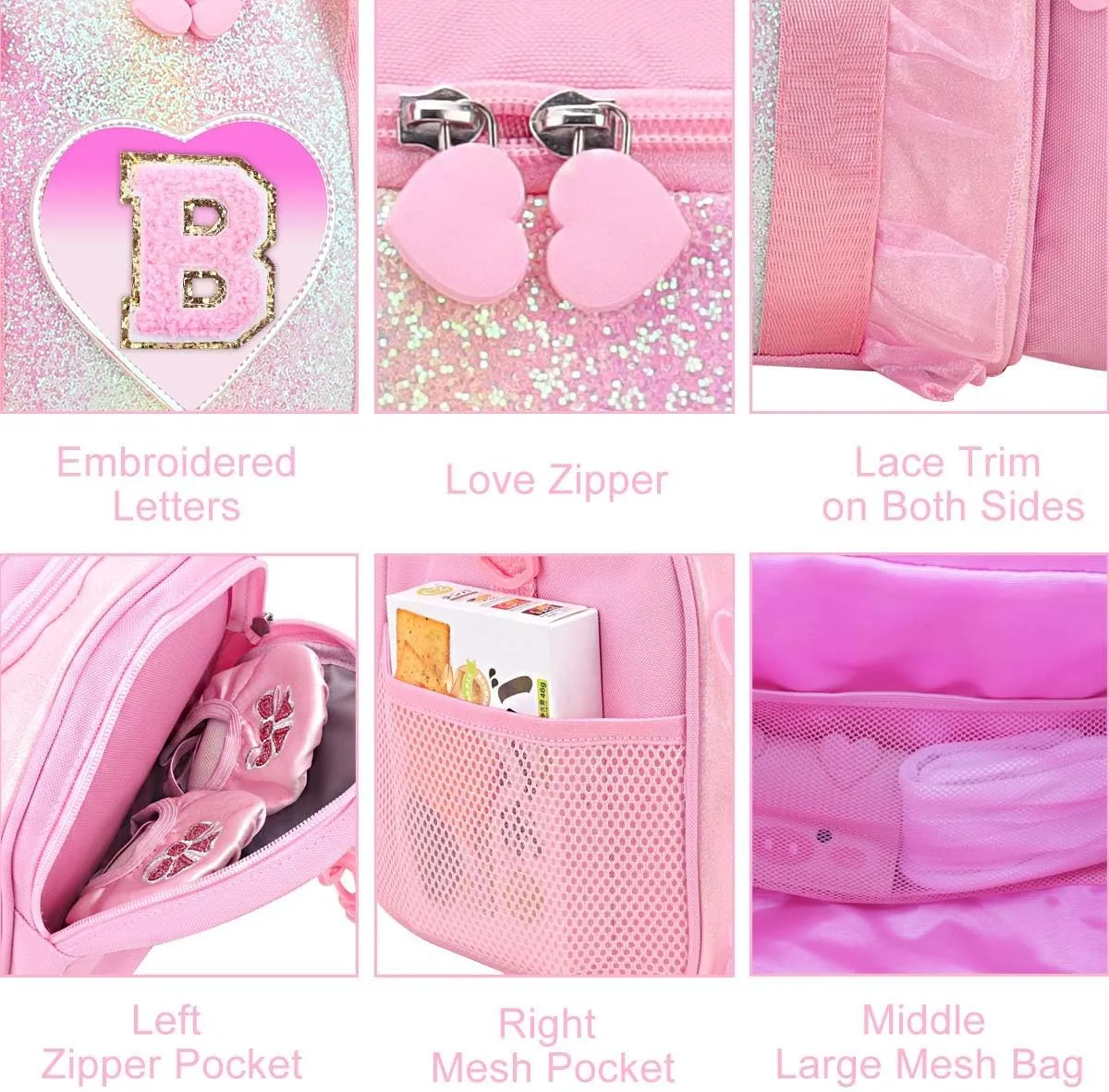 Personalized Monogram Dance Bag for Girls - 3-6 Years Kids Lightweight Water Resistant Oxford Backpack for Ballet Cheerleading Sleepovers Gymnastics Pink M