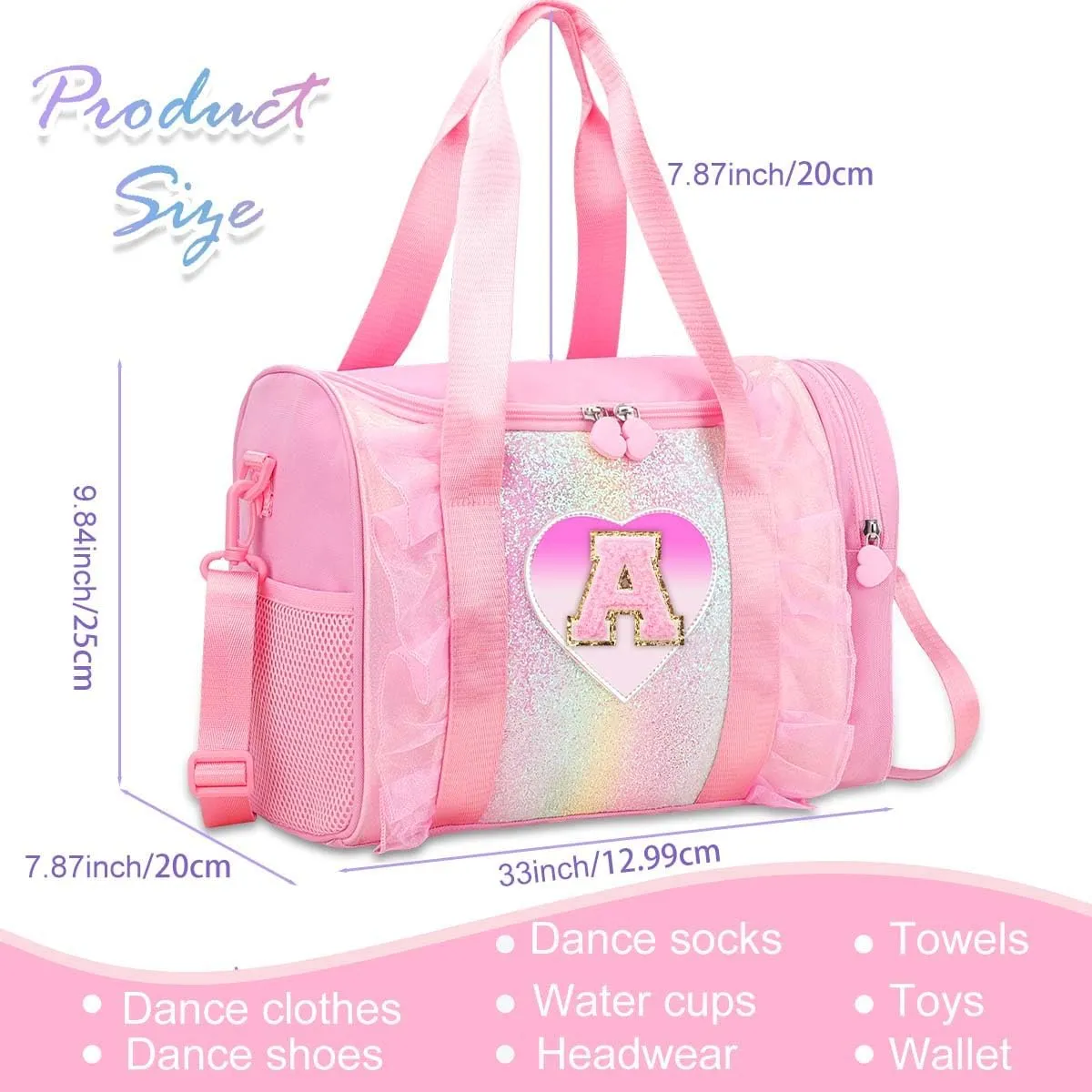 Personalized Monogram Dance Bag for Girls - 3-6 Years Kids Lightweight Water Resistant Oxford Backpack for Ballet Cheerleading Sleepovers Gymnastics Pink M