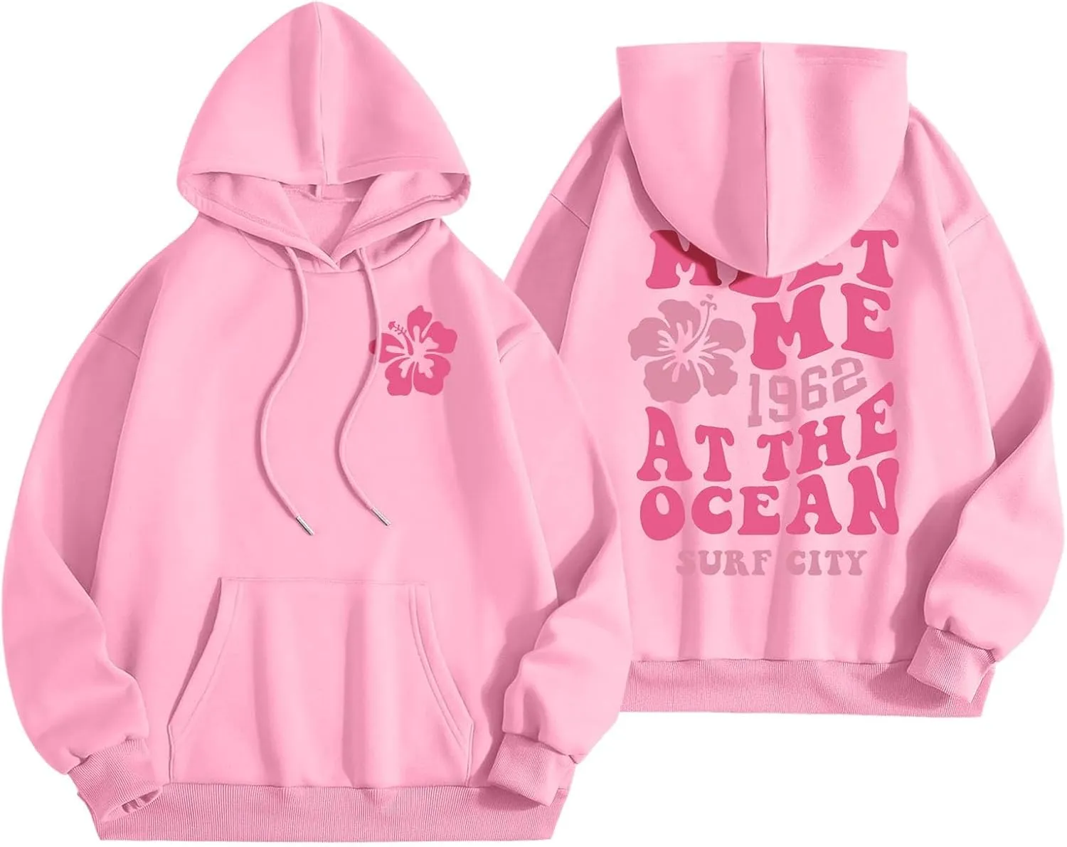 Pink Graphic Oversized Hoodies for Women Teen Girls 2024 Trendy Cute Preppy Sweatshirts Long Sleeve Y2K Tops Pullover