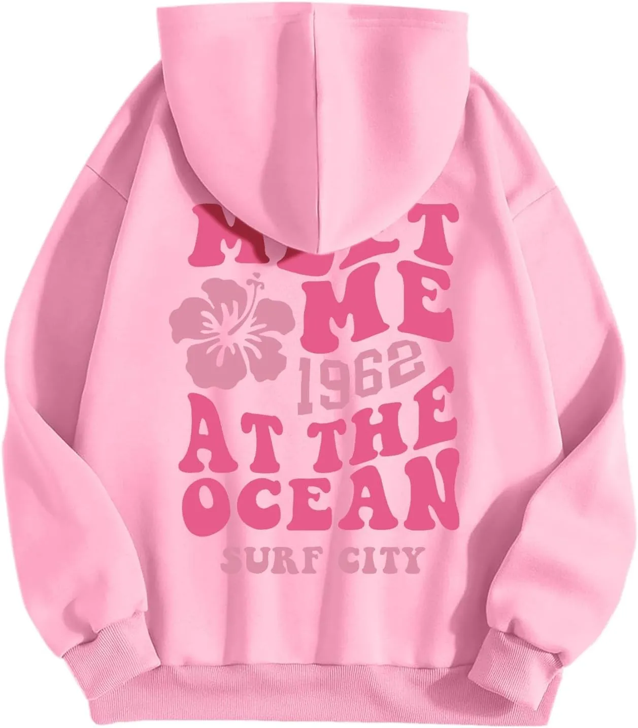 Pink Graphic Oversized Hoodies for Women Teen Girls 2024 Trendy Cute Preppy Sweatshirts Long Sleeve Y2K Tops Pullover