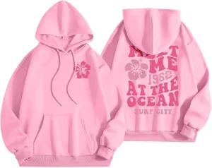 Pink Graphic Oversized Hoodies for Women Teen Girls 2024 Trendy Cute Preppy Sweatshirts Long Sleeve Y2K Tops Pullover