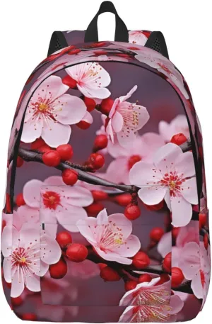 Pink Plum Blossom Large Canvas Backpack Lightweight Adjustable Laptop Bag Casual Backpack For Travel Work Medium