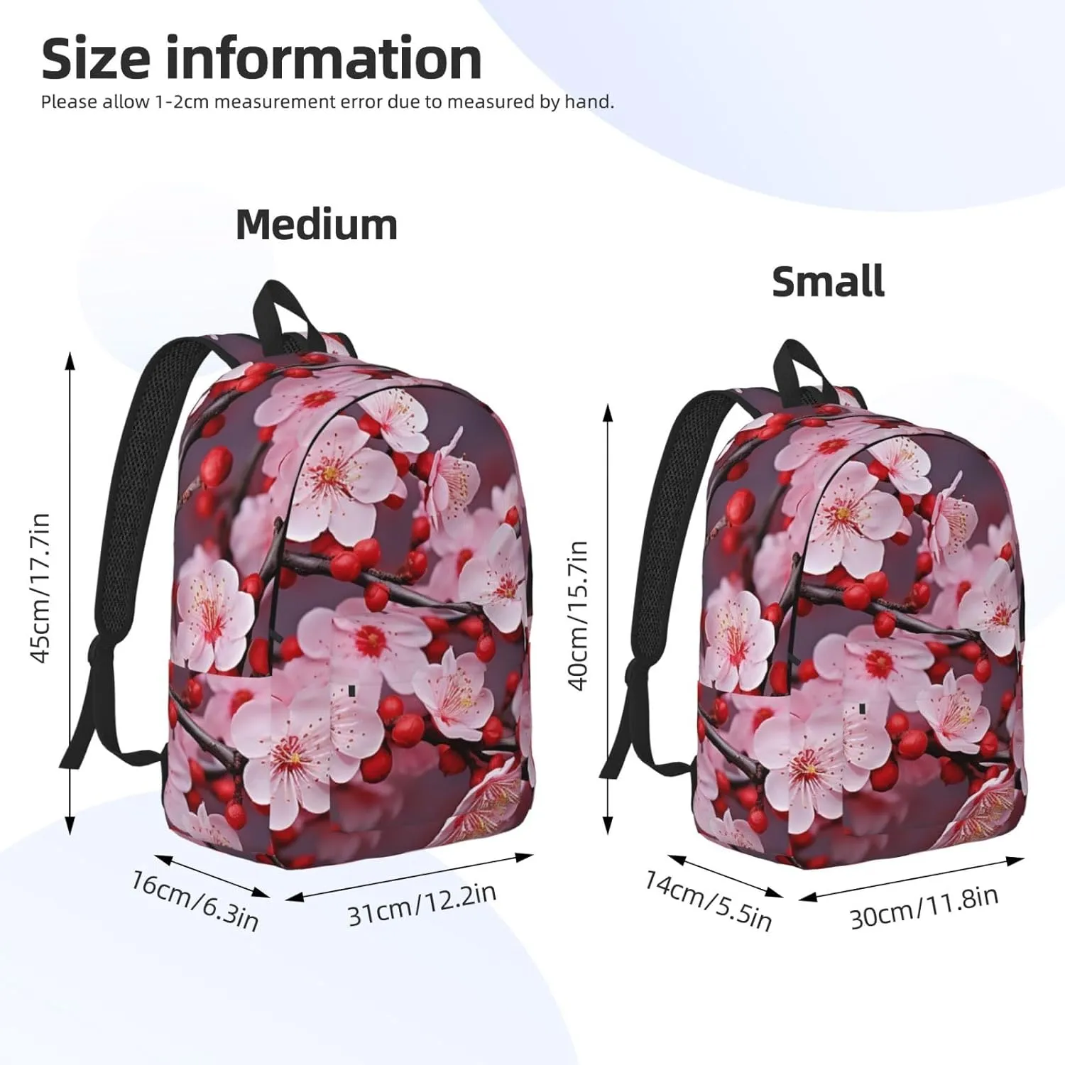 Pink Plum Blossom Large Canvas Backpack Lightweight Adjustable Laptop Bag Casual Backpack For Travel Work Medium