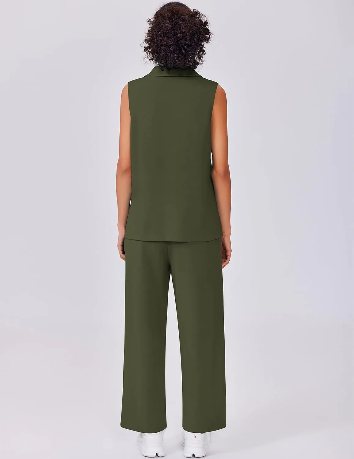PINSPARK Two Piece Sets for Women Sleeveless Outfits Travel Tracksuit V Neck Top Wide Leg Pant Lounge Sets 2025 Summer