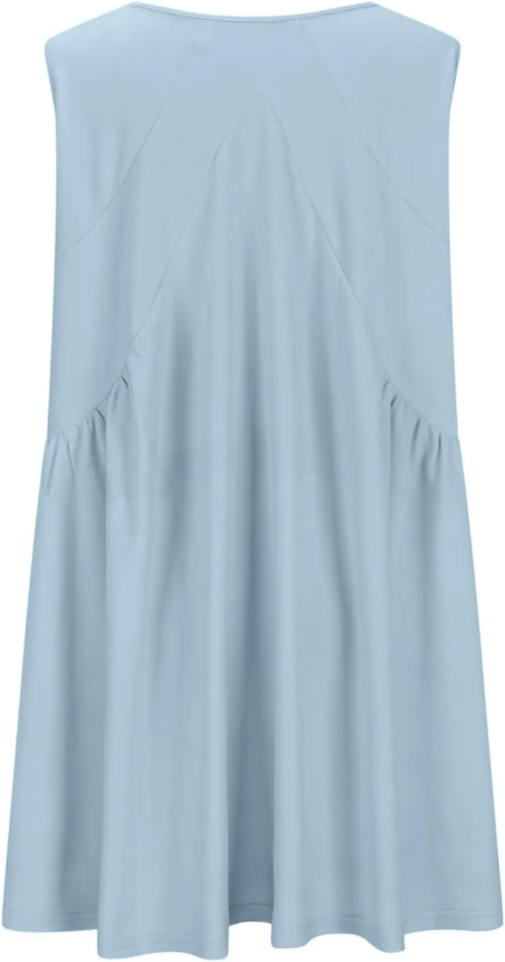 Plus Size Mini Dress for Women Sleeveless Sundress Casual Summer V Neck Dresses Loose Fit Trendy Tops