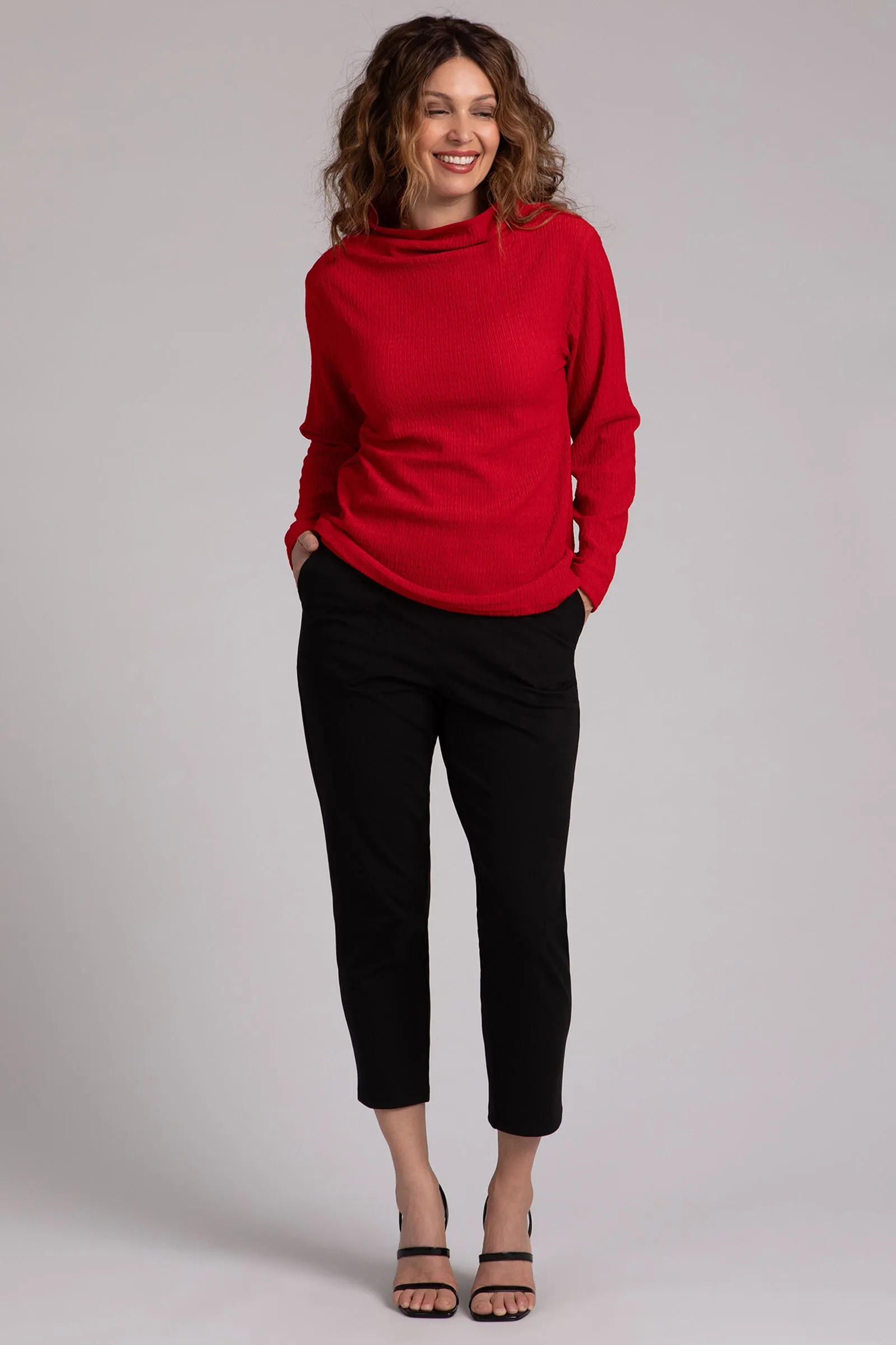 Popcorn Waffle Funnel Neck Top | Poppy