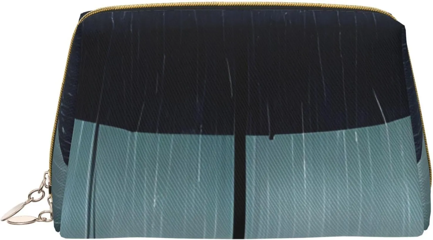 Portable Makeup Bag, Travel Organizer with Zipper, Large Cosmetic Bag, Black umbrella in rain Print Toiletry Case
