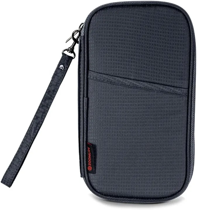 Premium Travel Document Organizer, Travel Wallet Passport Holder Family 4 with RFID Protection and Removable Wristlet - Fits Cards, Money for Women and Men Passports Bag Black