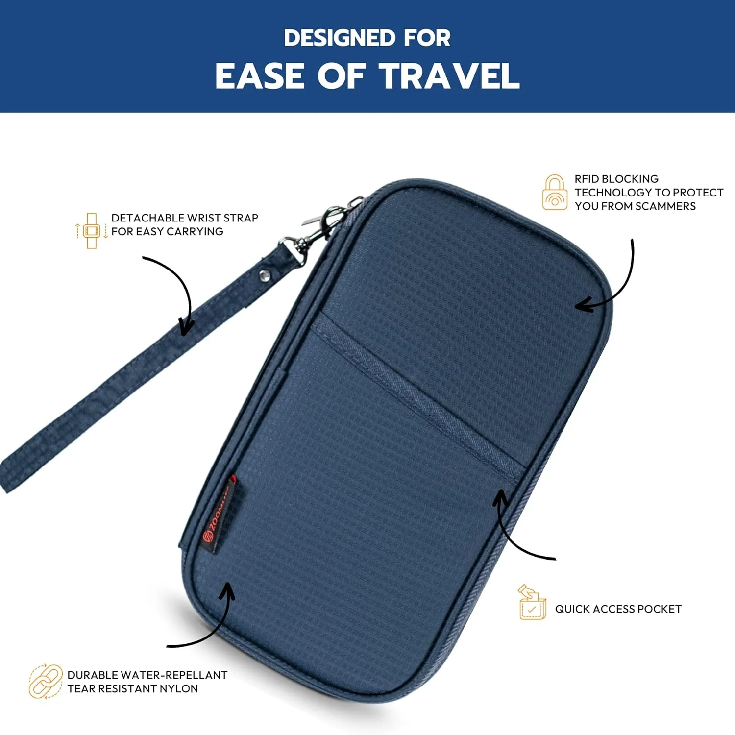 Premium Travel Document Organizer, Travel Wallet Passport Holder Family 4 with RFID Protection and Removable Wristlet - Fits Cards, Money for Women and Men Passports Bag Black