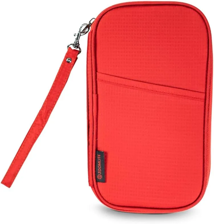 Premium Travel Document Organizer, Travel Wallet Passport Holder Family 4 with RFID Protection and Removable Wristlet - Fits Passports Bag, Cards, Money, and More for Women and Men  Red