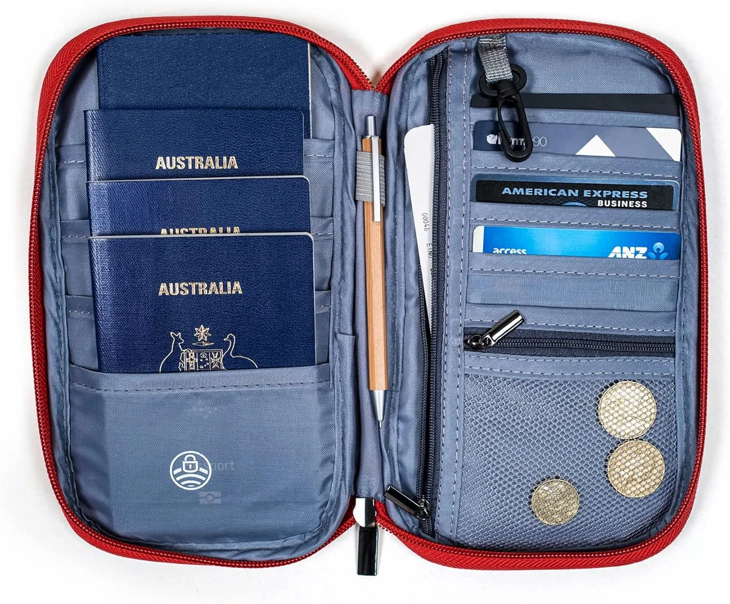 Premium Travel Document Organizer, Travel Wallet Passport Holder Family 4 with RFID Protection and Removable Wristlet - Fits Passports Bag, Cards, Money, and More for Women and Men  Red