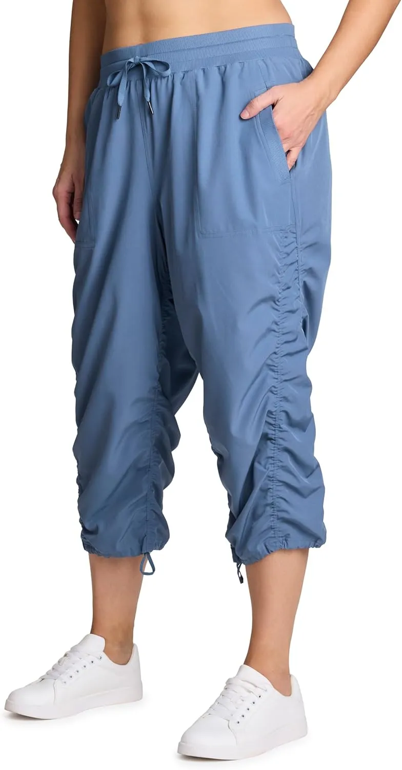 RBX Active Women's Plus Size Fashion Lightweight Woven Body Skimming Drawstring Capri Pant