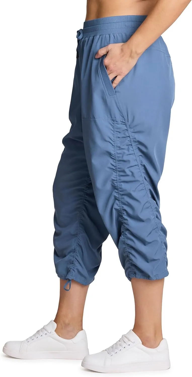 RBX Active Women's Plus Size Fashion Lightweight Woven Body Skimming Drawstring Capri Pant