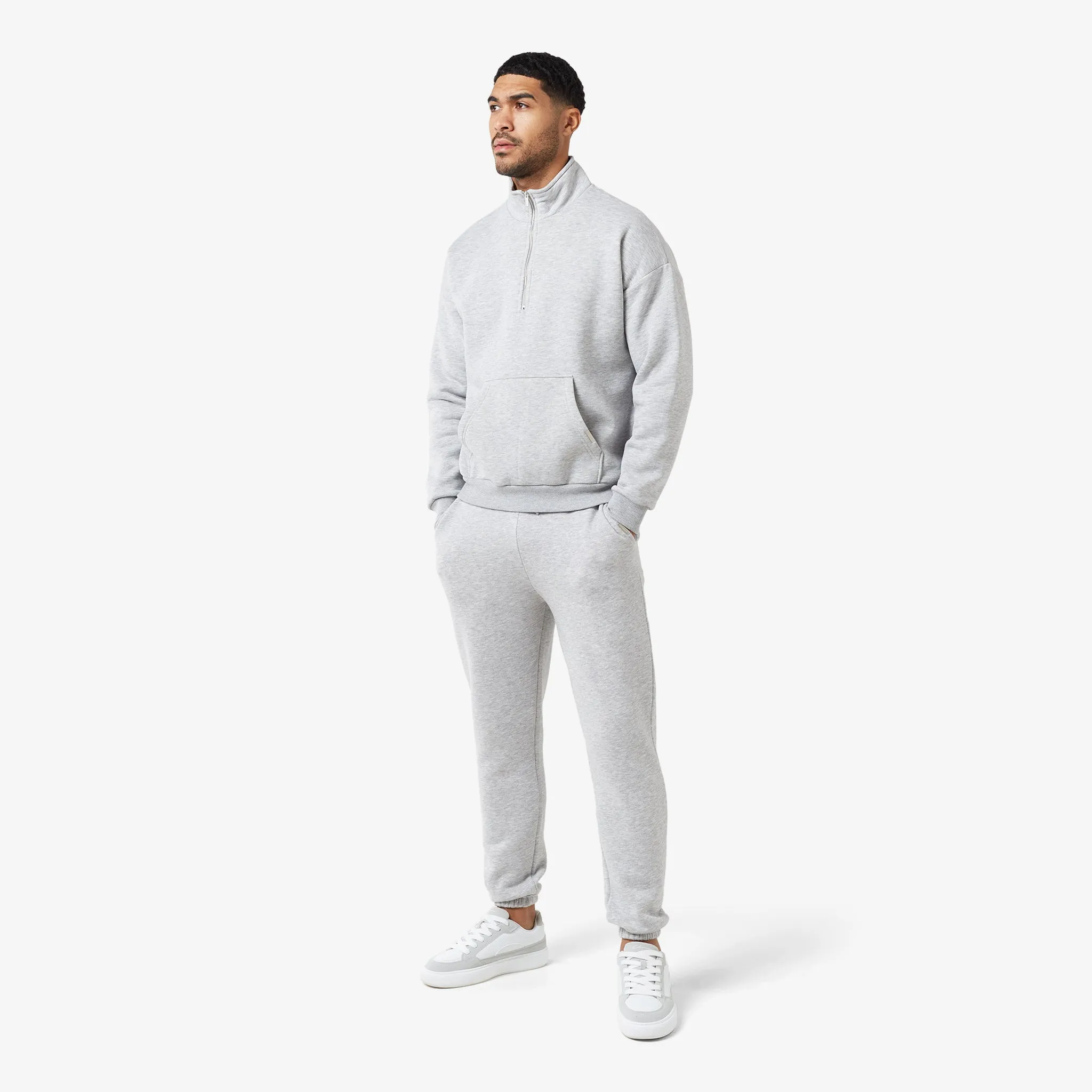 Relaxed Fit 1/4 Zip Fleece | Grey Marl