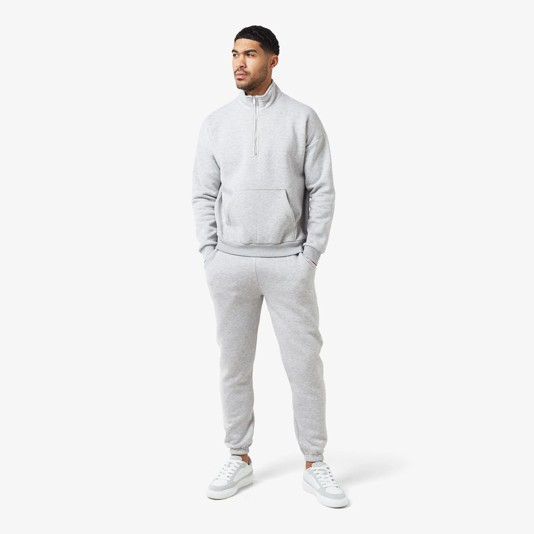 Relaxed Fit 1/4 Zip Fleece | Grey Marl