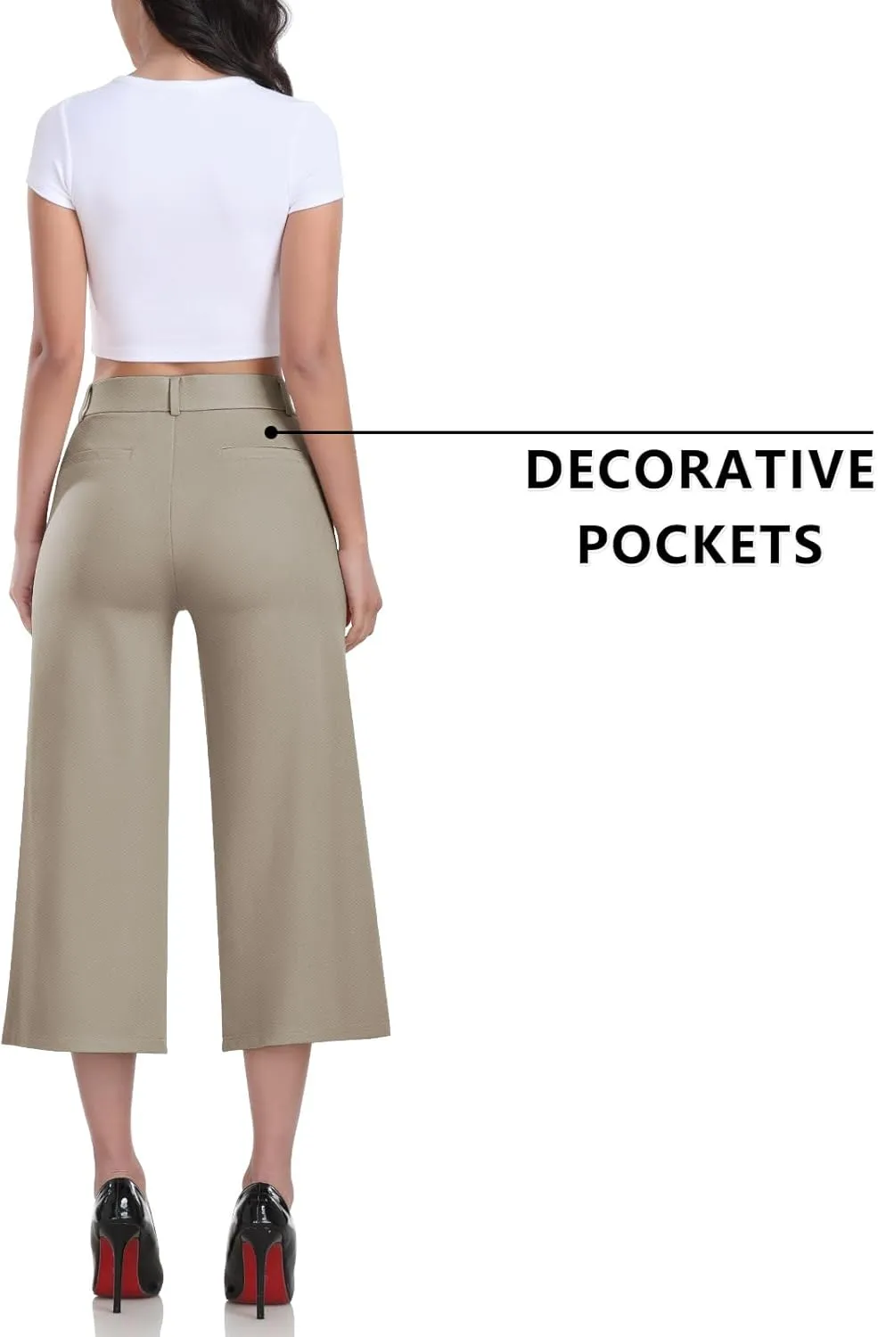 RIMLESS 7 Wide Leg Pants for Women Fashion Twill Cropped Trousers Business Casual Dress Pants Stretch Capris Work Slacks