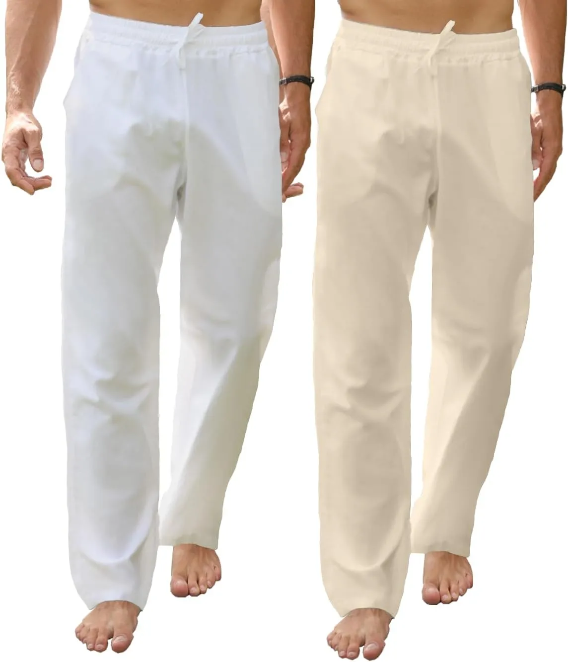 RPOVIG Men's Linen Pants 2 Piece Casual Beach Yoga Wedding Suit Pajama Dress Pant Loose Fit Summer Clothes