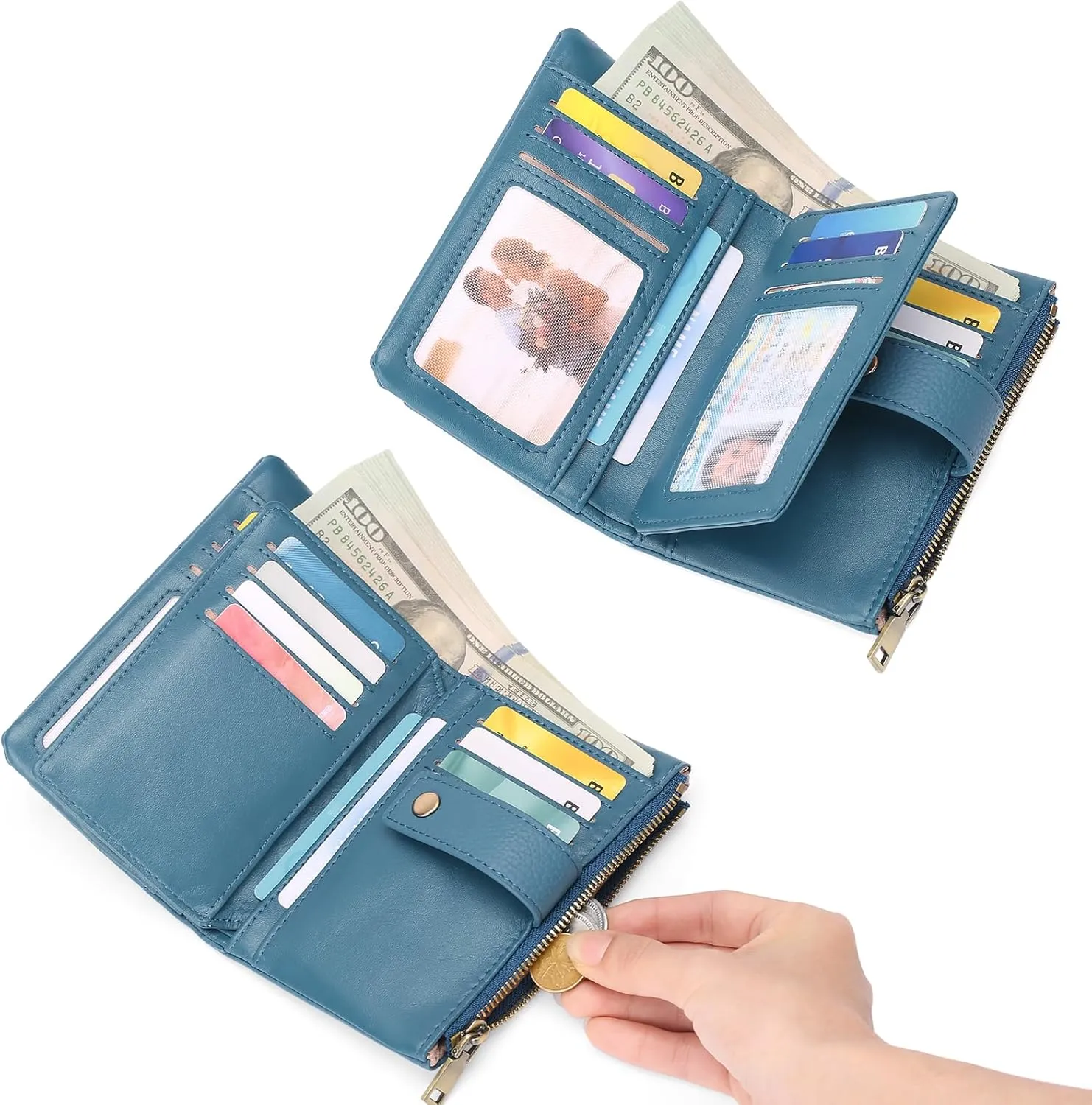 SENDEFN Small Wallet for Women Leather RFID Blocking Wristlet Wallet Credit Card Holder with Double Zipper Coin Purse Ladies Bifold Purse