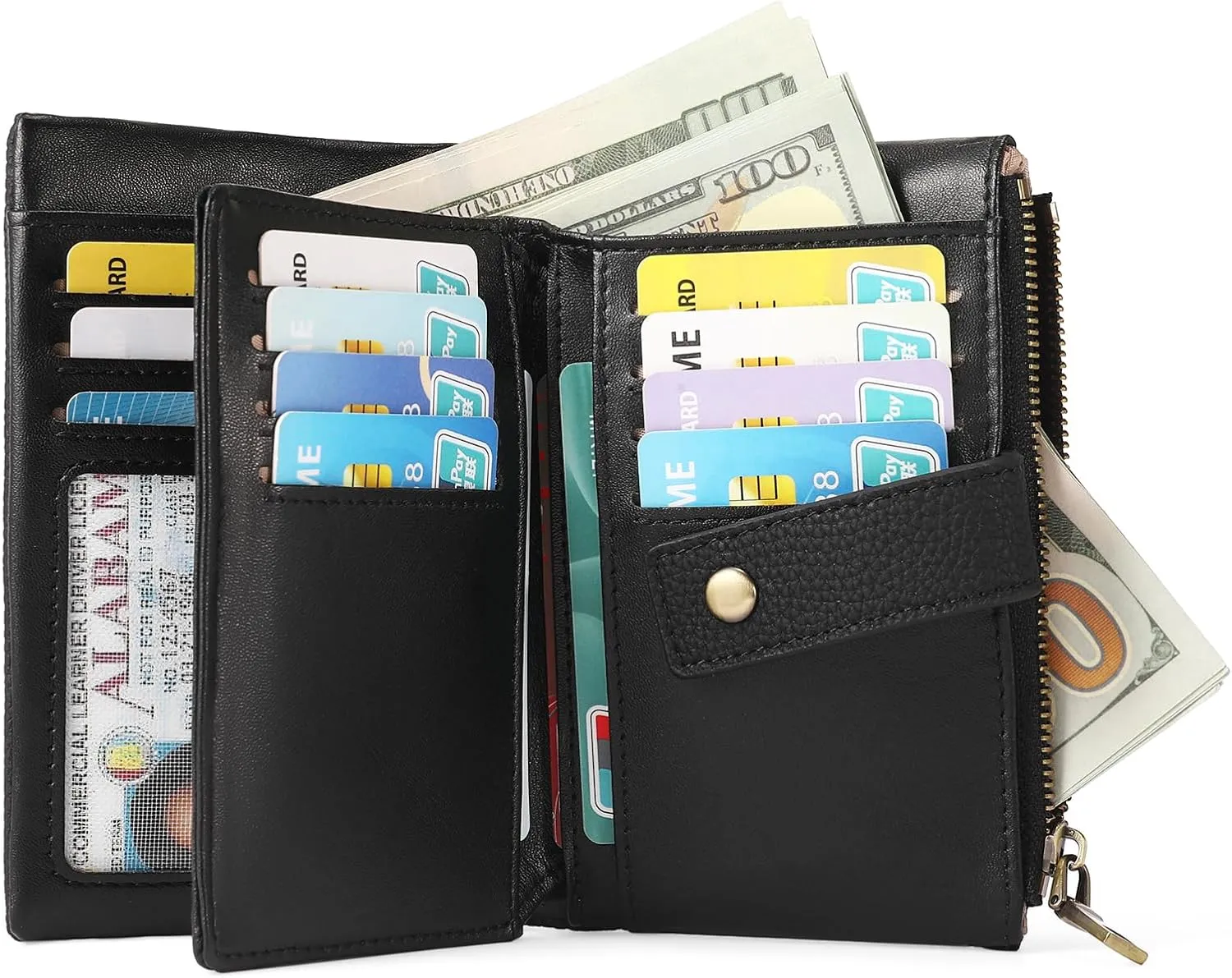 SENDEFN Small Wallet for Women Leather RFID Blocking Wristlet Wallet Credit Card Holder with Double Zipper Coin Purse Ladies Bifold Purse