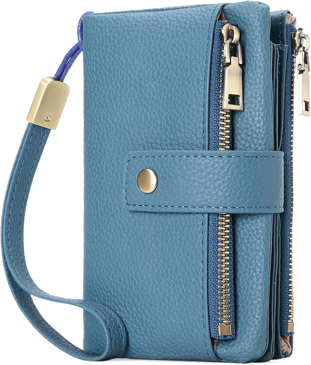 SENDEFN Small Wallet for Women Leather RFID Blocking Wristlet Wallet Credit Card Holder with Double Zipper Coin Purse Ladies Bifold Purse