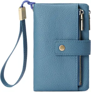 SENDEFN Small Wallet for Women Leather RFID Blocking Wristlet Wallet Credit Card Holder with Double Zipper Coin Purse Ladies Bifold Purse