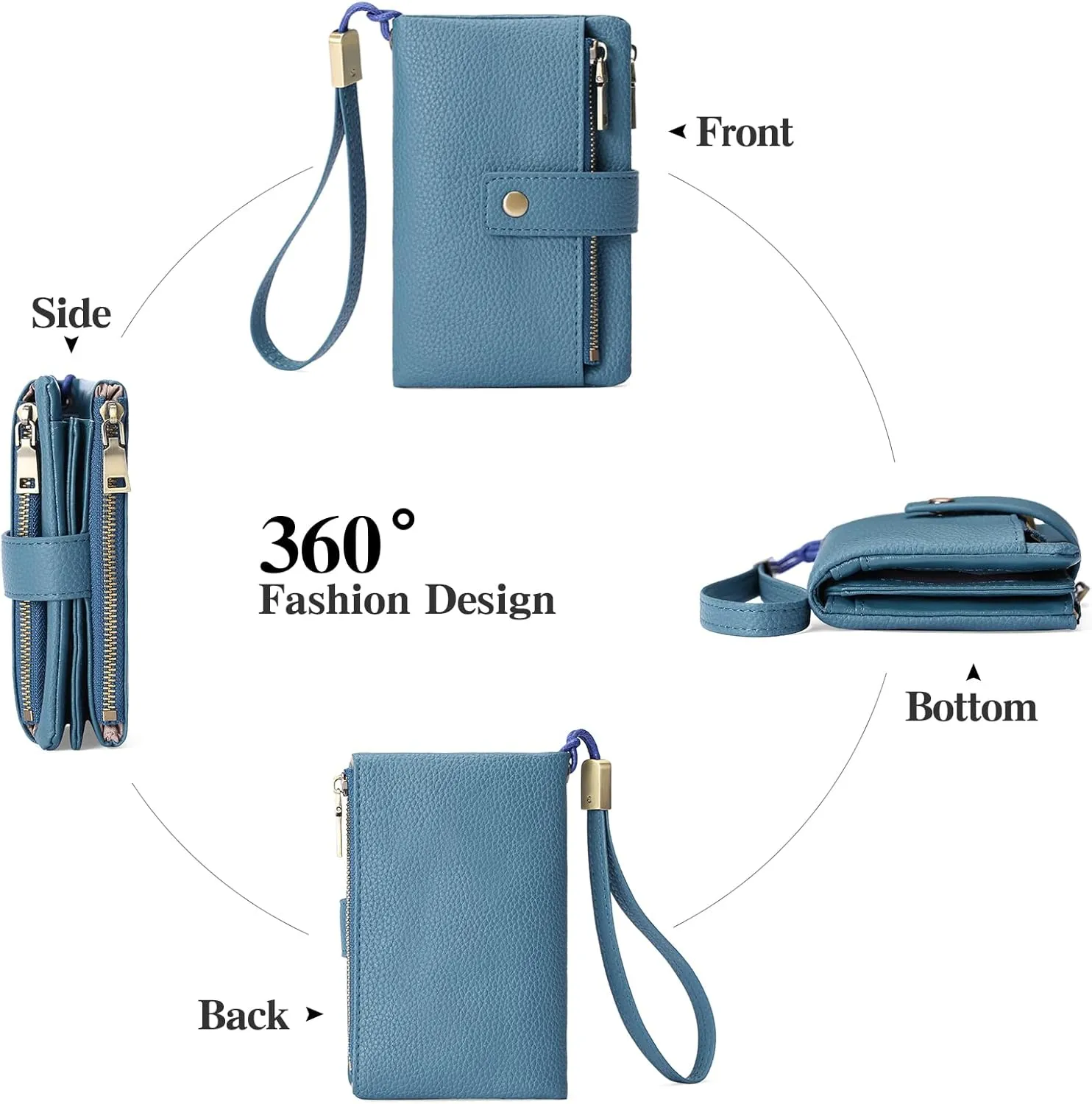 SENDEFN Small Wallet for Women Leather RFID Blocking Wristlet Wallet Credit Card Holder with Double Zipper Coin Purse Ladies Bifold Purse