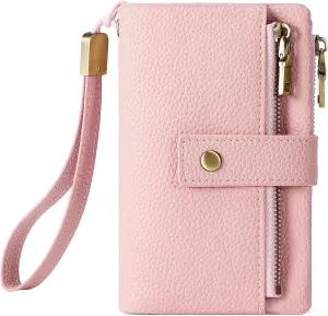 SENDEFN Small Wallet for Women Leather RFID Blocking Wristlet Wallet Credit Card Holder with Double Zipper Coin Purse Ladies Bifold Purse