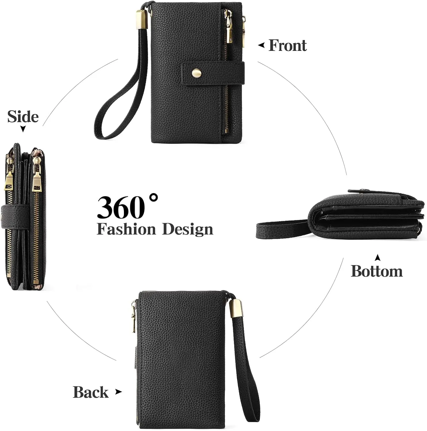 SENDEFN Small Wallet for Women Leather RFID Blocking Wristlet Wallet Credit Card Holder with Double Zipper Coin Purse Ladies Bifold Purse