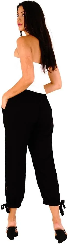 SHU-SHI Womens Harem Cropped Trouser Boho Summer Pants High Side Slits