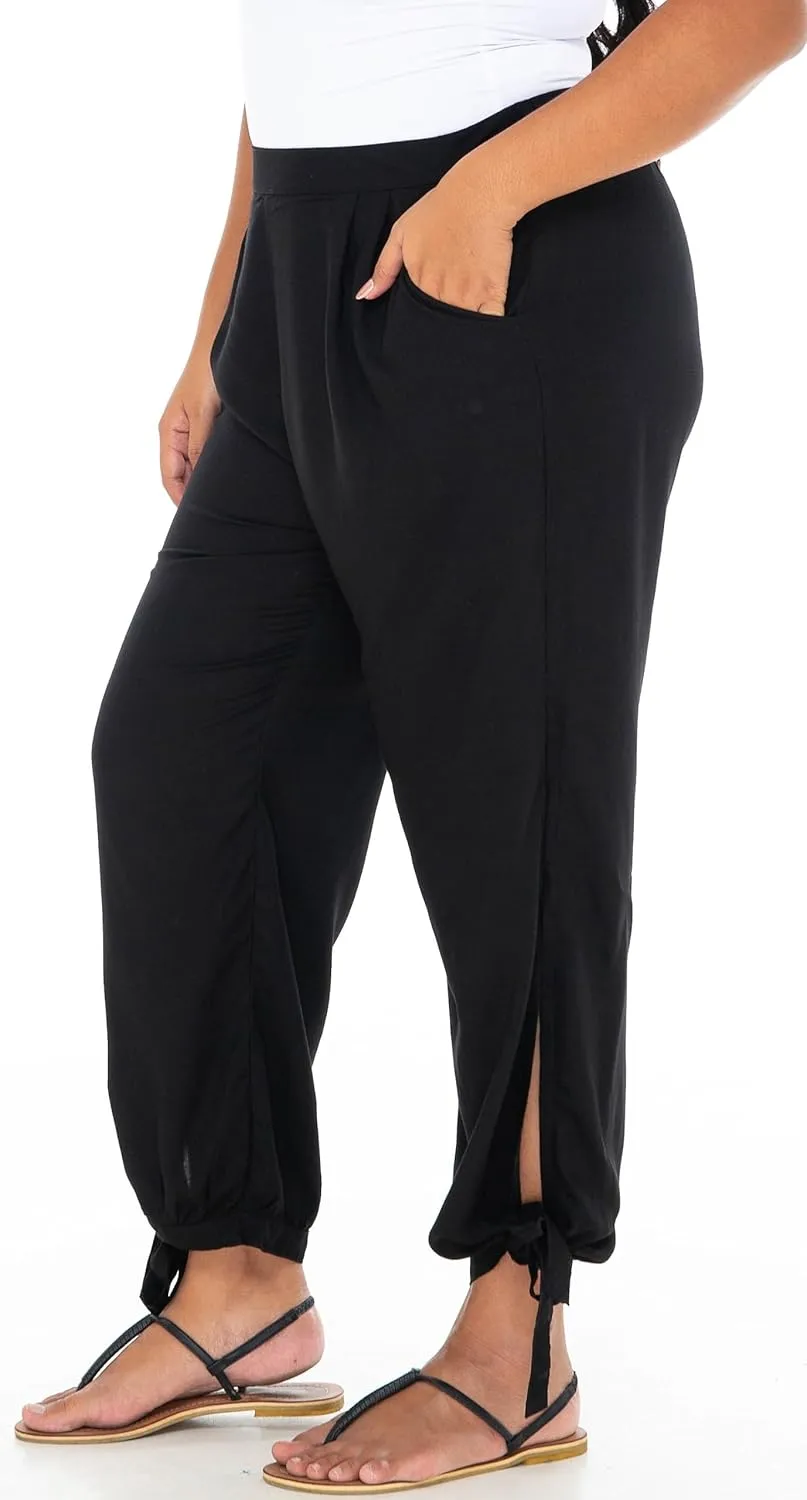 SHU-SHI Womens Harem Cropped Trouser Boho Summer Pants High Side Slits