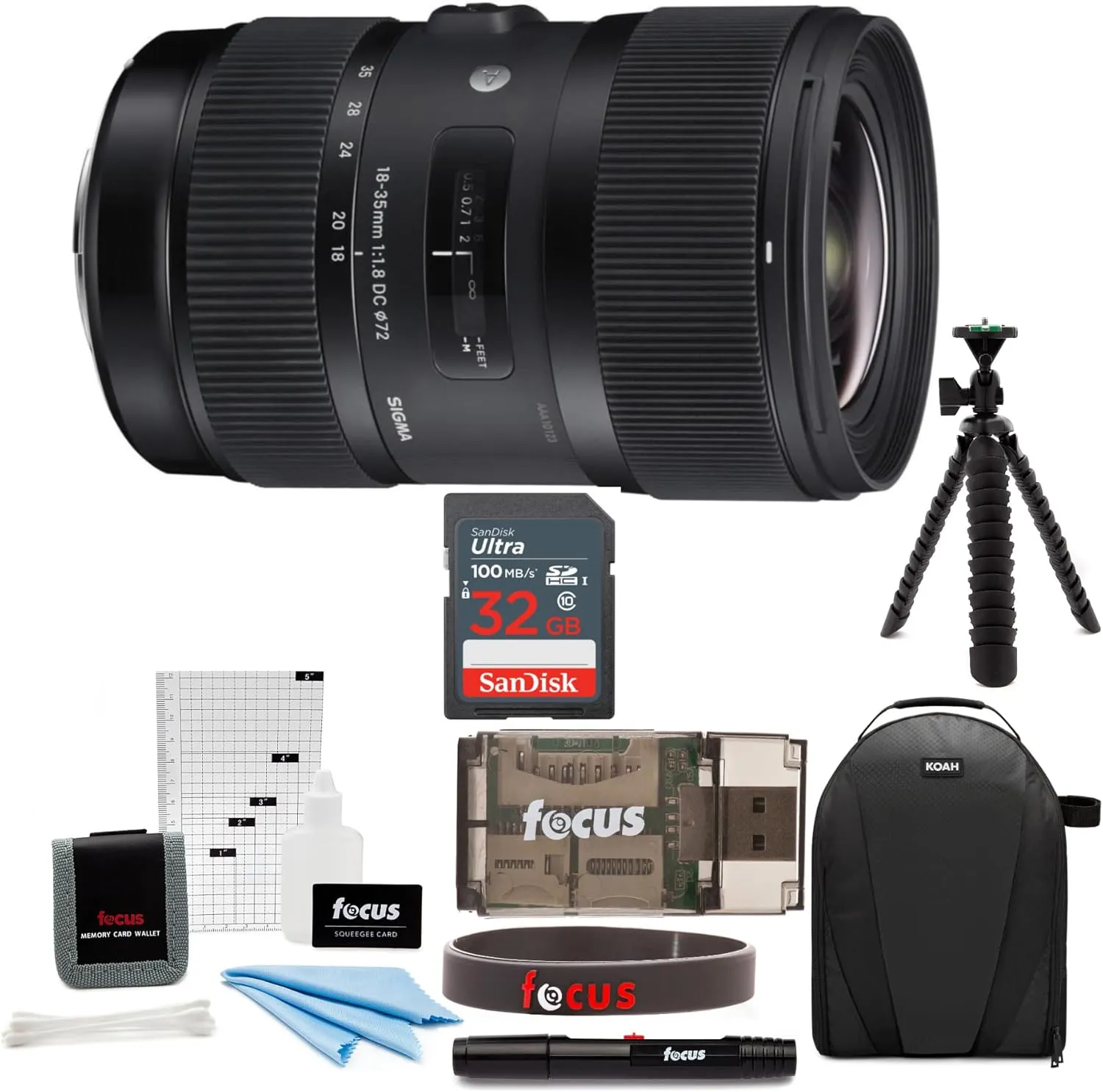 Sigma 18-35mm F1.8 Art DC HSM Lens for Canon DSLR Camera Bundle with Camera Bag, 32GB Ultra Memory Card, Tripod, Card Reader, Band for Lenses, and Accessory Kit (8 Items)