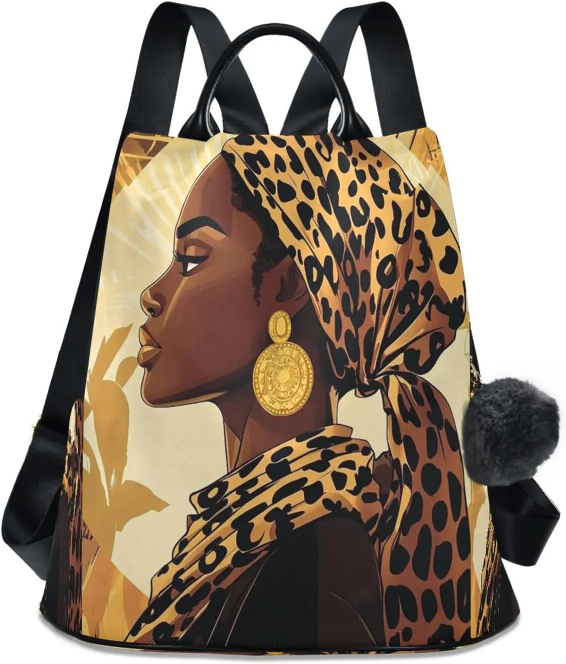 Sinestour African Woman Yellow Backpack Purse Anti-Theft Casual Travel Rucksack Fashion Lightweight Shoulder Bag for Ladies Bookbag Purses